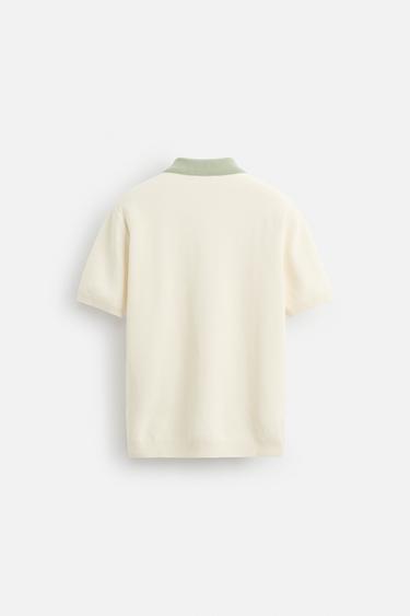 CONTRAST KNIT POLO SHIRT - Ecru / Green by Zara - Image 6
