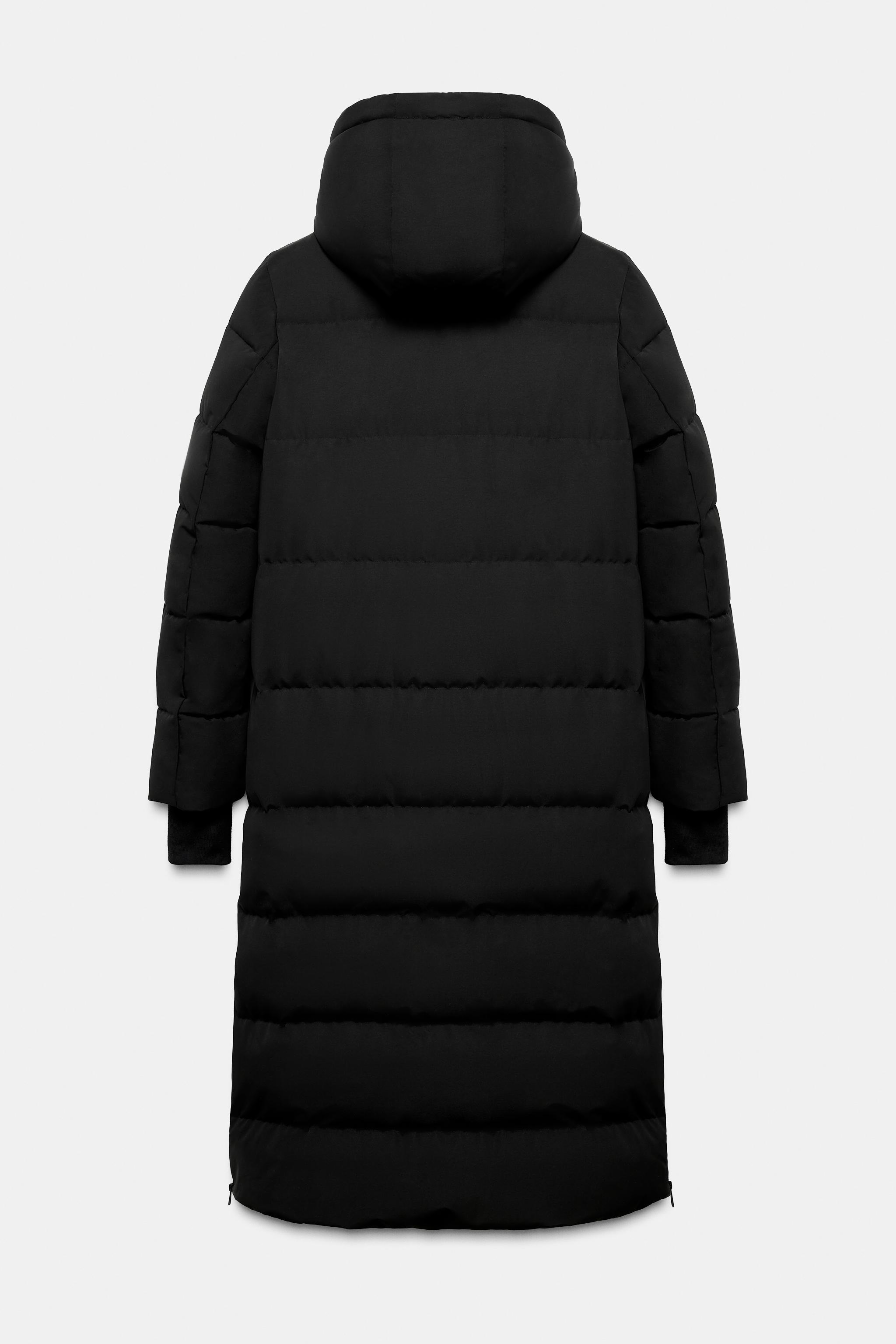 EXTRA LONG WATER REPELLENT WINDPROOF HOODED DOWN COAT - Black