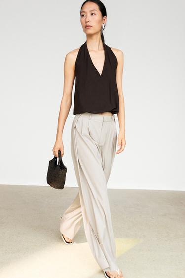 Zara Wool blend darted pants with button detail - Ice