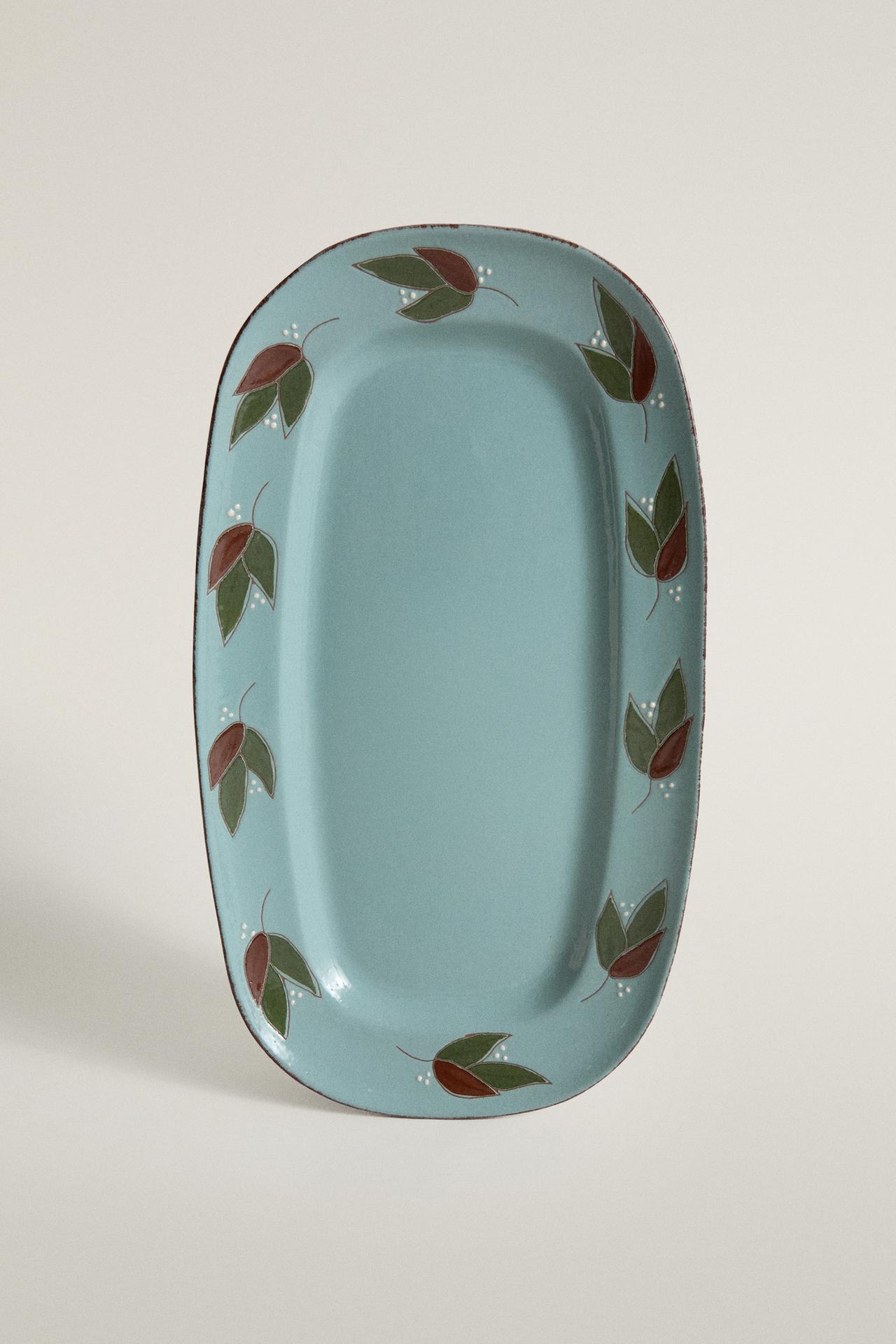 RECTANGULAR LEAF EARTHENWARE SERVING DISH