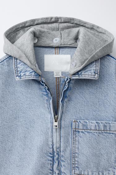 DENIM OVERSHIRT WITH DETACHABLE HOOD - Mid-blue by Zara - Image 3
