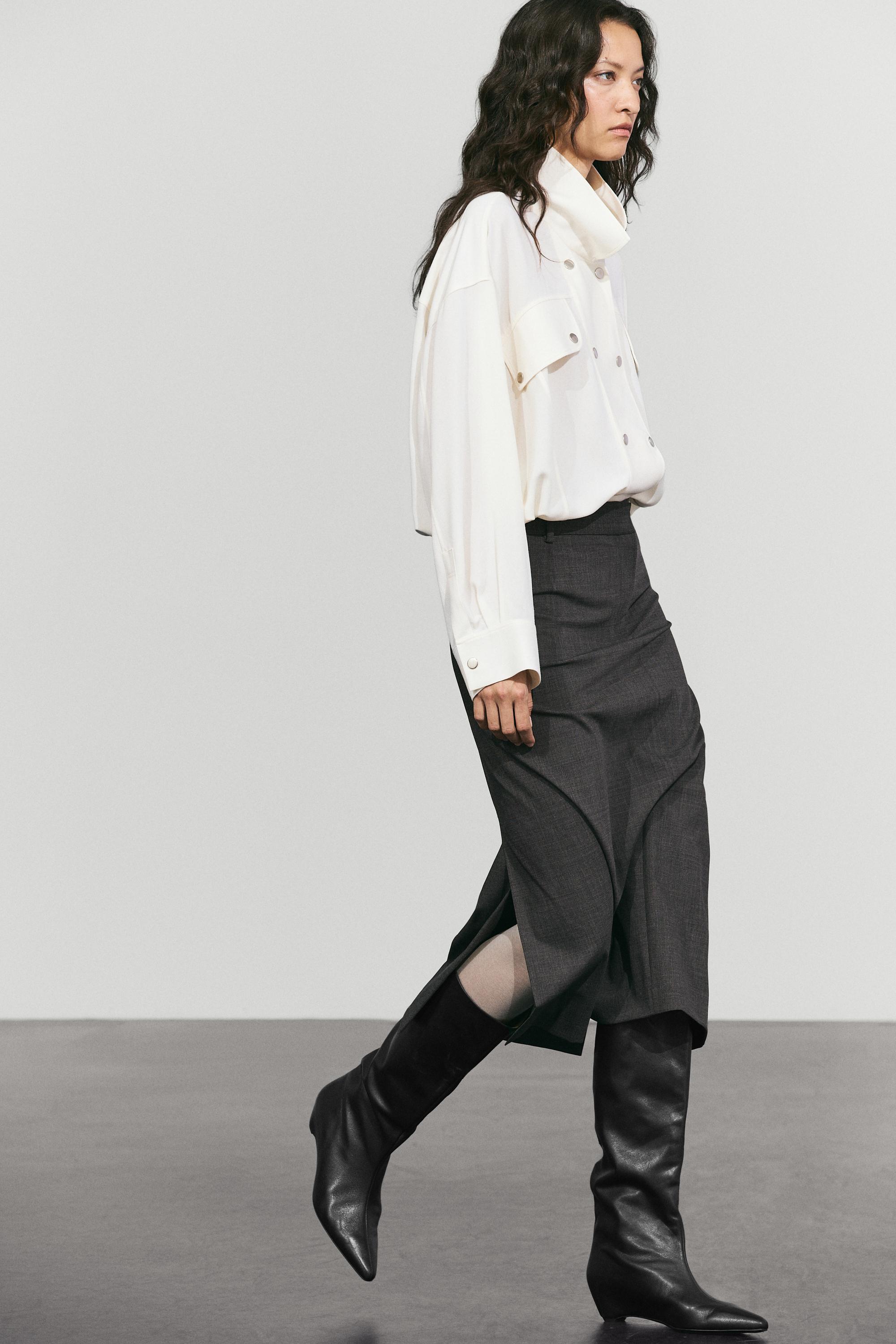 Straight wool-blend midi skirt