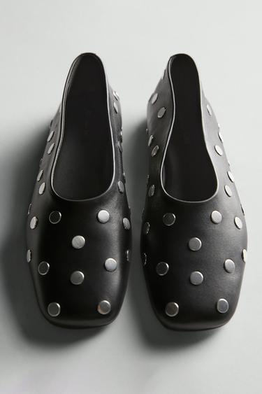Zara Studded ballet flats with square vamp - Black - Image 0