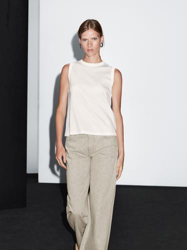Zara Mid-rise wide-leg jeans - Straw