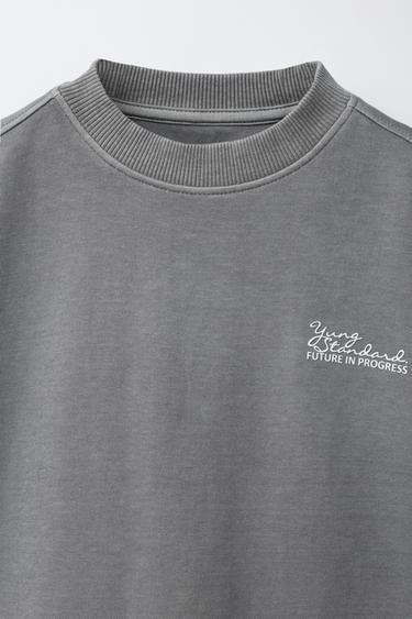 T-SHIRT INTERLOCK TEINT EN PIÈCE - Gris de Zara - Image 2