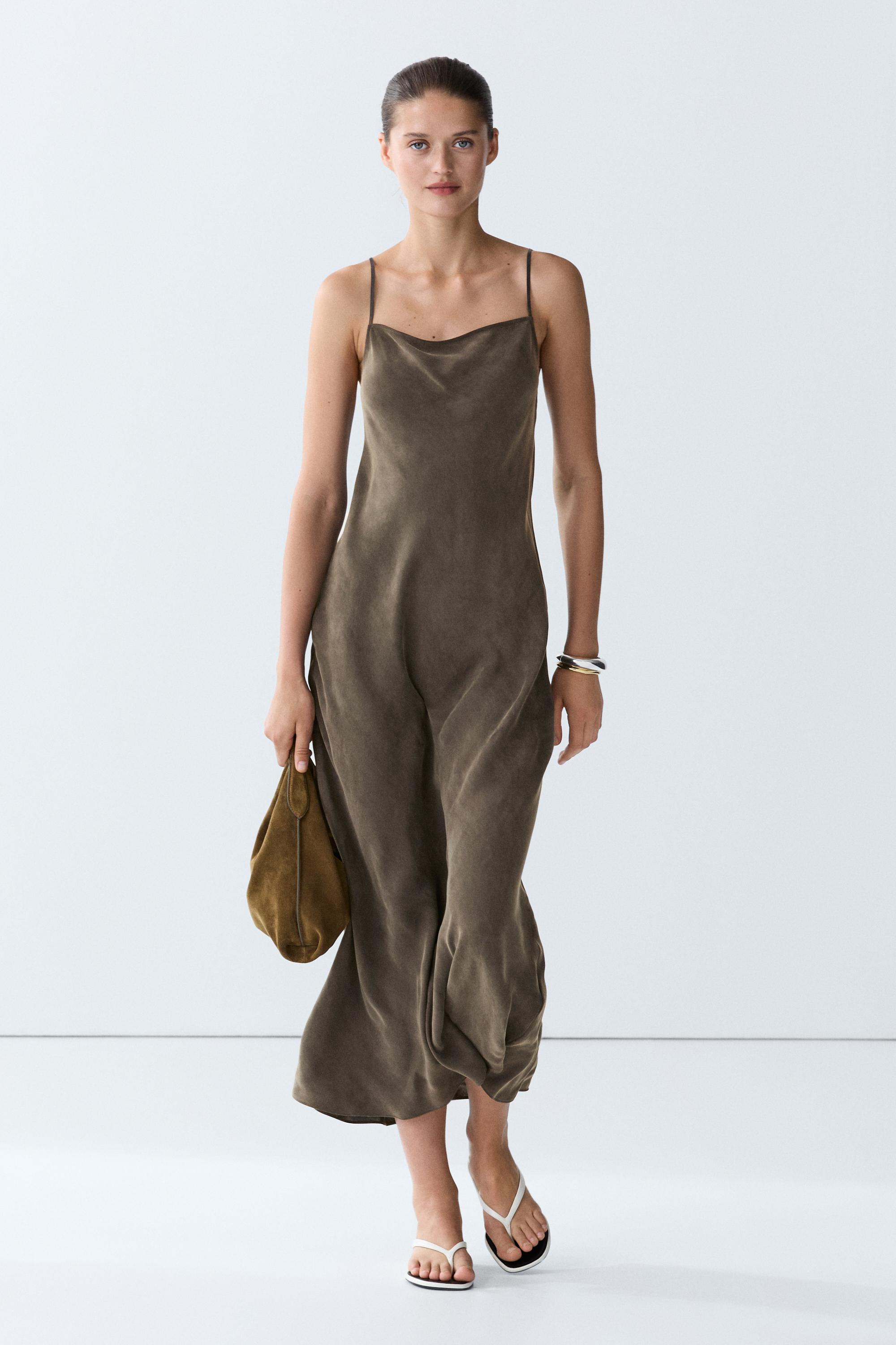 Flowing lingerie midi dress with thin straps - 205 | ZARA United