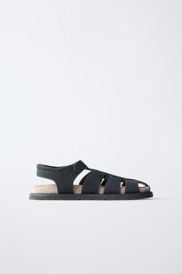 SANDALES STYLE PÊCHEUR PLAGE EN CUIR - Bleu marine de Zara - Image 0
