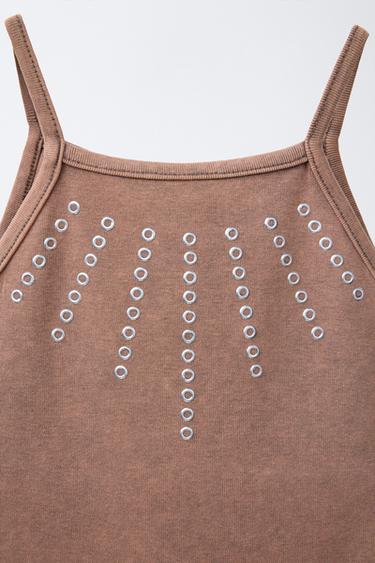 T-SHIRT EFFET DÉLAVÉ CLOUS - Marron de Zara - Image 2