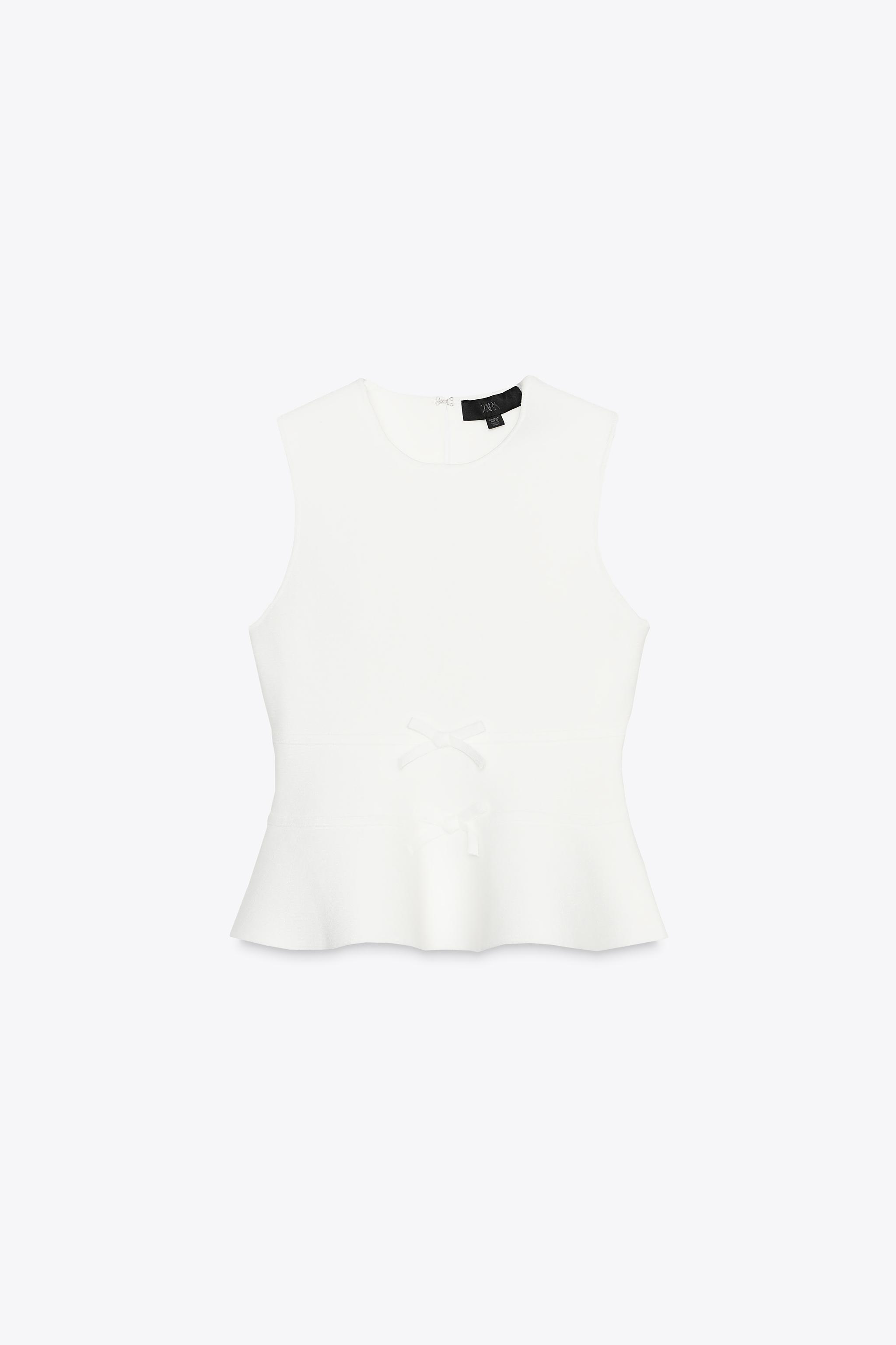 KNIT PEPLUM TOP WITH TIES - White | ZARA Spain