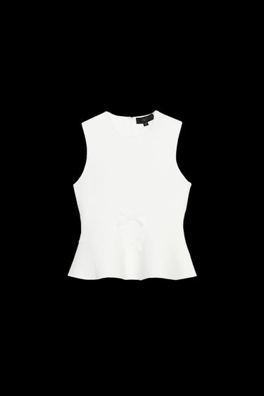 KNIT PEPLUM TOP WITH TIES - White by Zara - Image 0