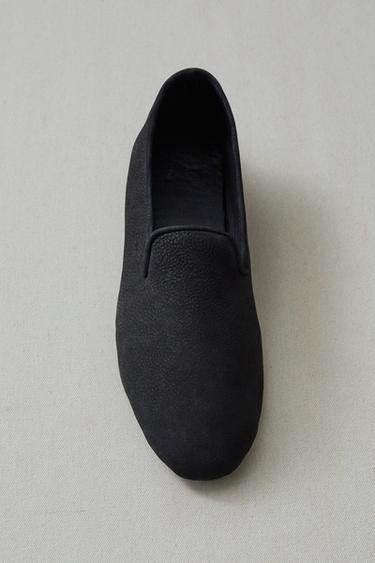Zara LEATHER MOCCASINS - Black