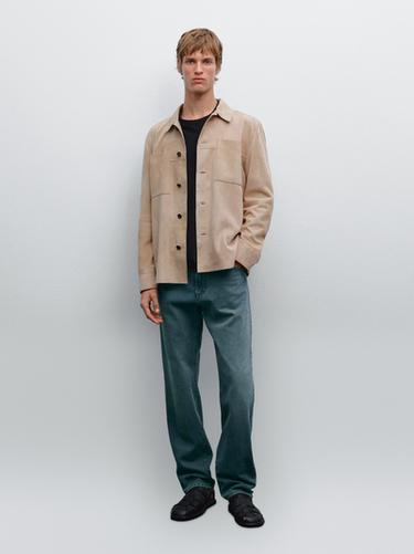 Zara Suede leather overshirt - Light beige - Image 0