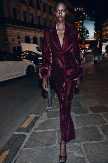 VELVET WIDE-LEG TROUSERS - Burgundy by Zara