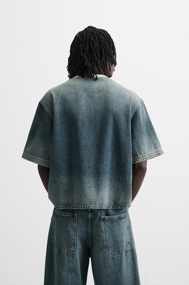 CROPPED FIT DENIM T-SHIRT - Mid-blue by Zara - Image 2