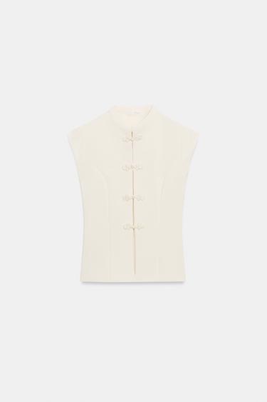 STRETCH TOP WITH FROG FASTENING - Light yellow by Zara - Image 3
