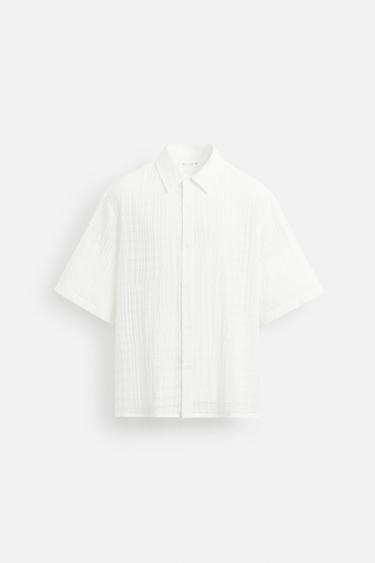 체크 스트럭처 셔츠 - Zara 화이트