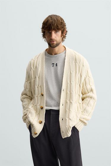 TEXTURED CABLE-KNIT CARDIGAN - Ecru by Zara