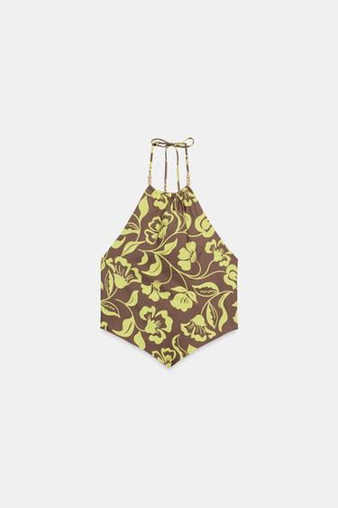 HALTER TOP WITH BEADED PRINT - Brown / Green by Zara - Image 5