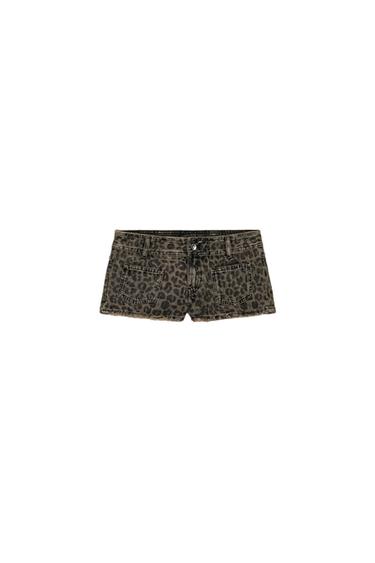 Zara TRF ANIMAL PRINT MINI DENIM SHORTS - only one
