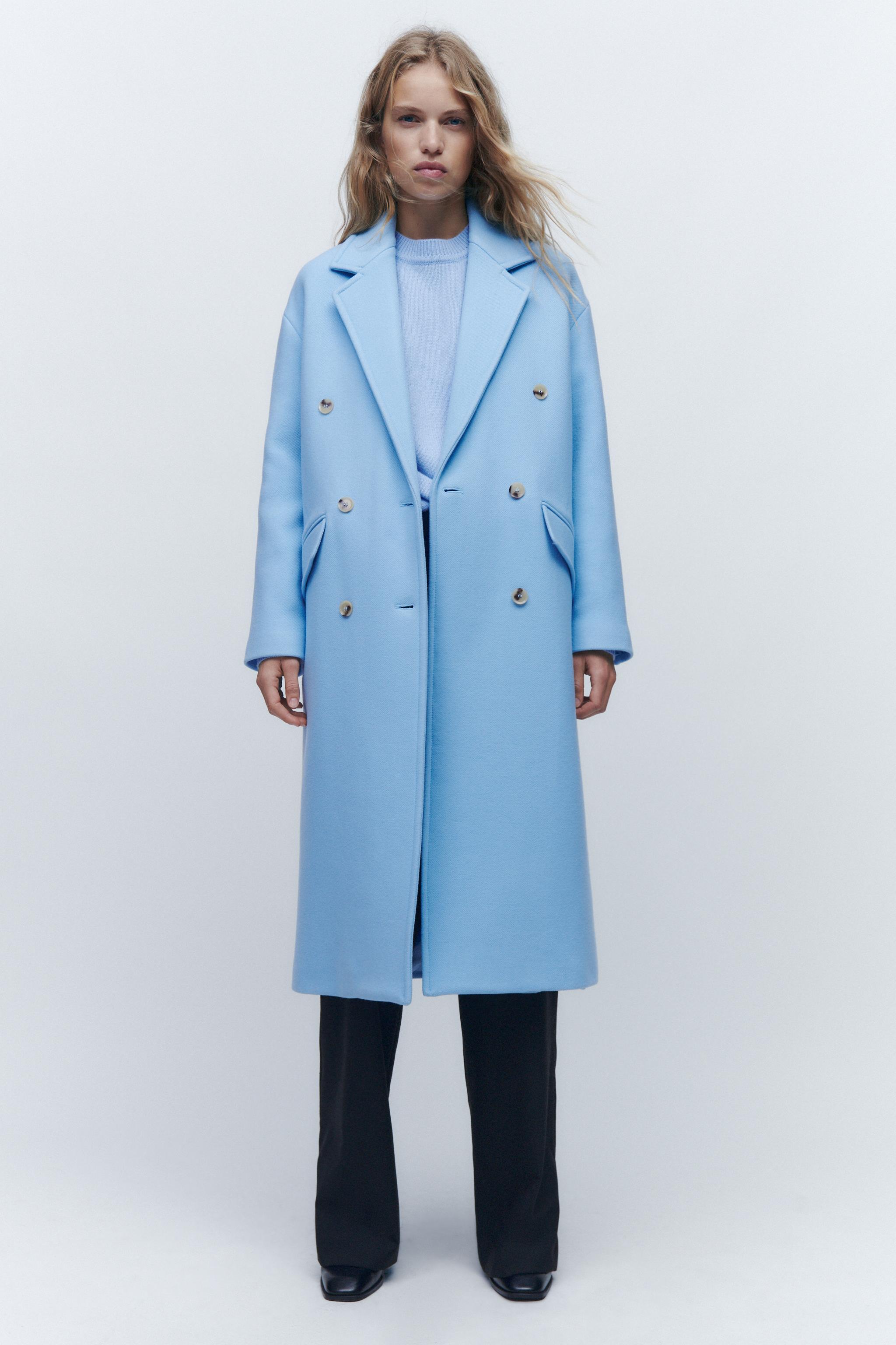 ZARA WOOL shops BLEND COAT LONG LIMITED EDITION BLUE S 8785/766.