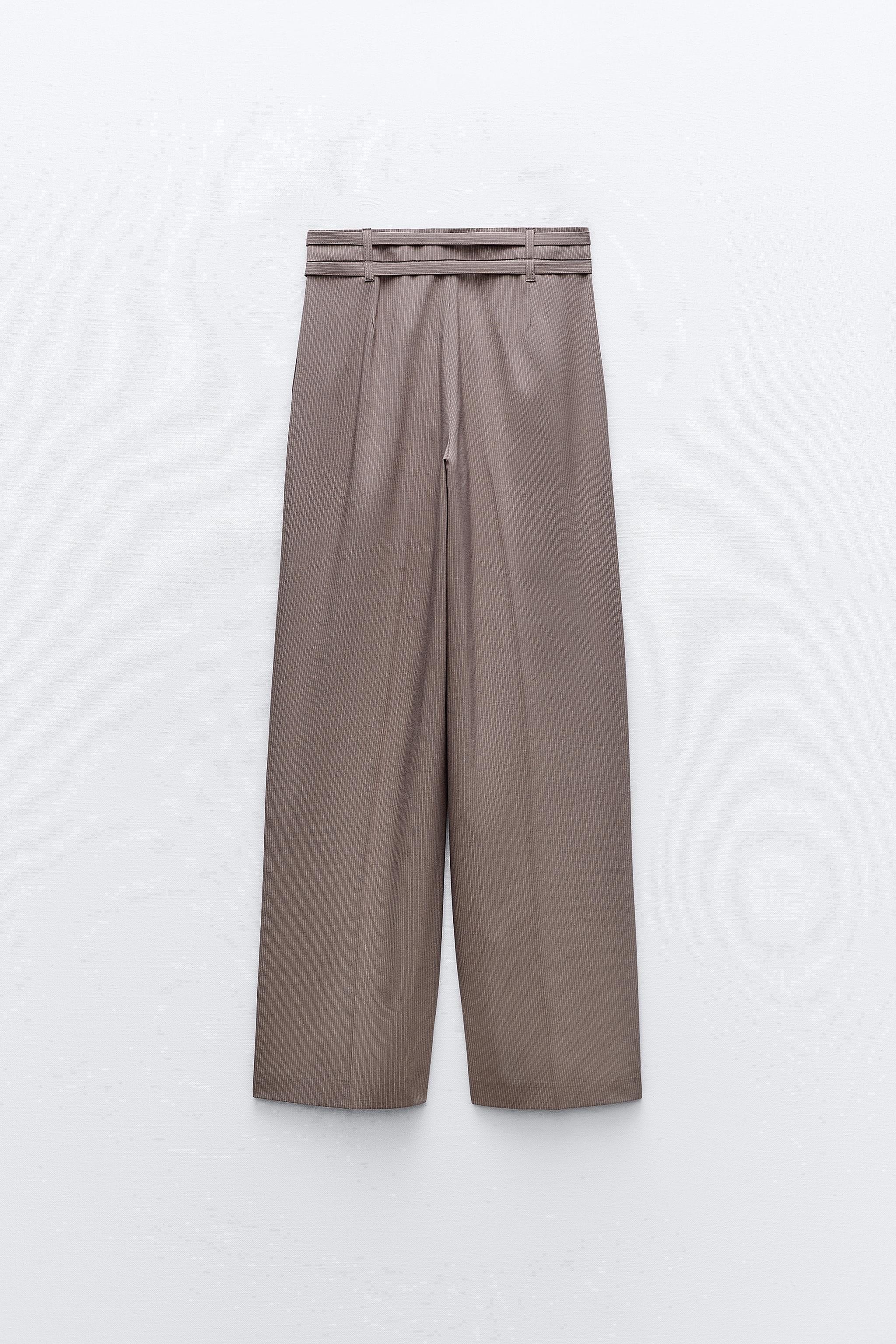 CONTRASTING DOUBLE WAIST CHINO PANTS - Mid-camel