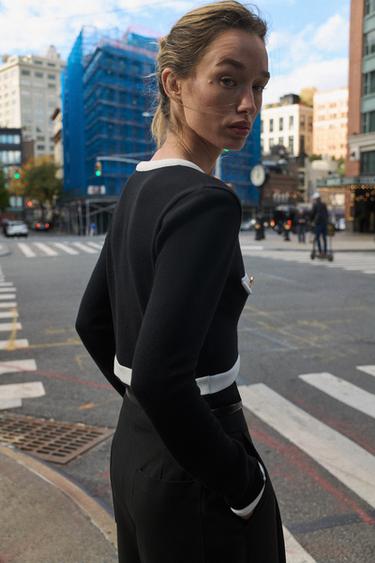 CARDIGAN DOUX À CONTRASTE - Noir / Blanc de Zara - Image 2