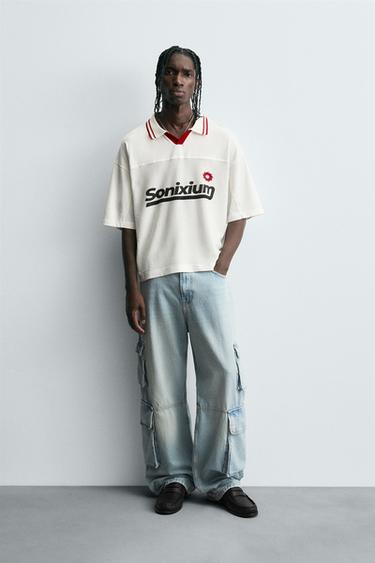 RETRO FOOTBALL PRINT POLO SHIRT - Ecru by Zara