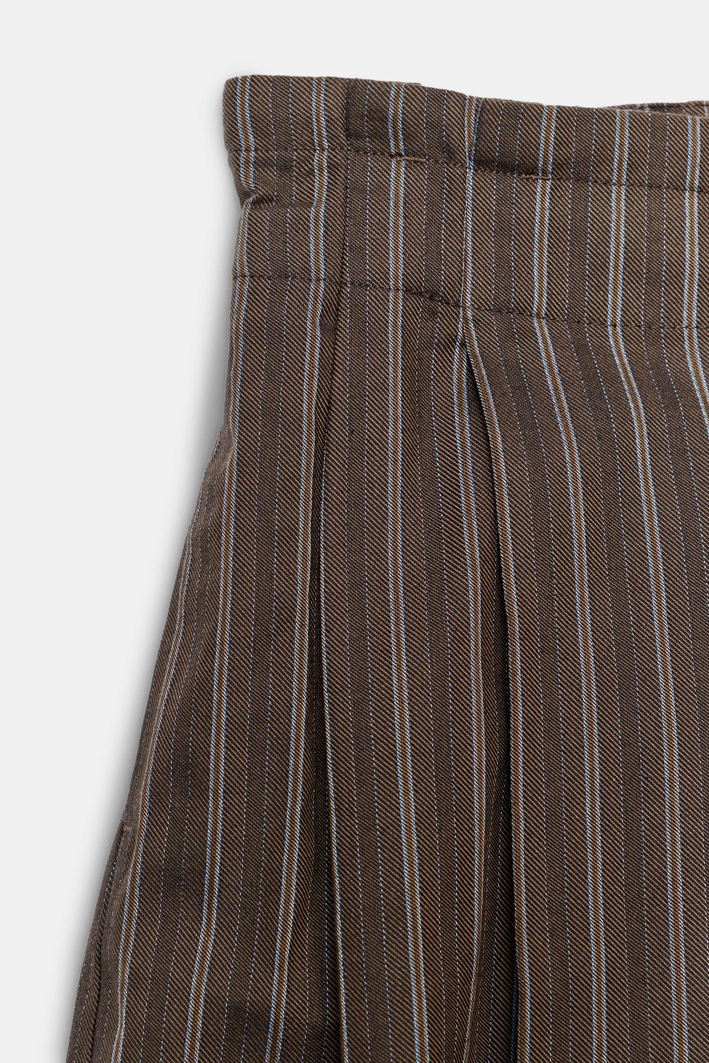 Женские брюки Zara Striped Paperbag Balloon, цвет: Коричневый синий — фото 9