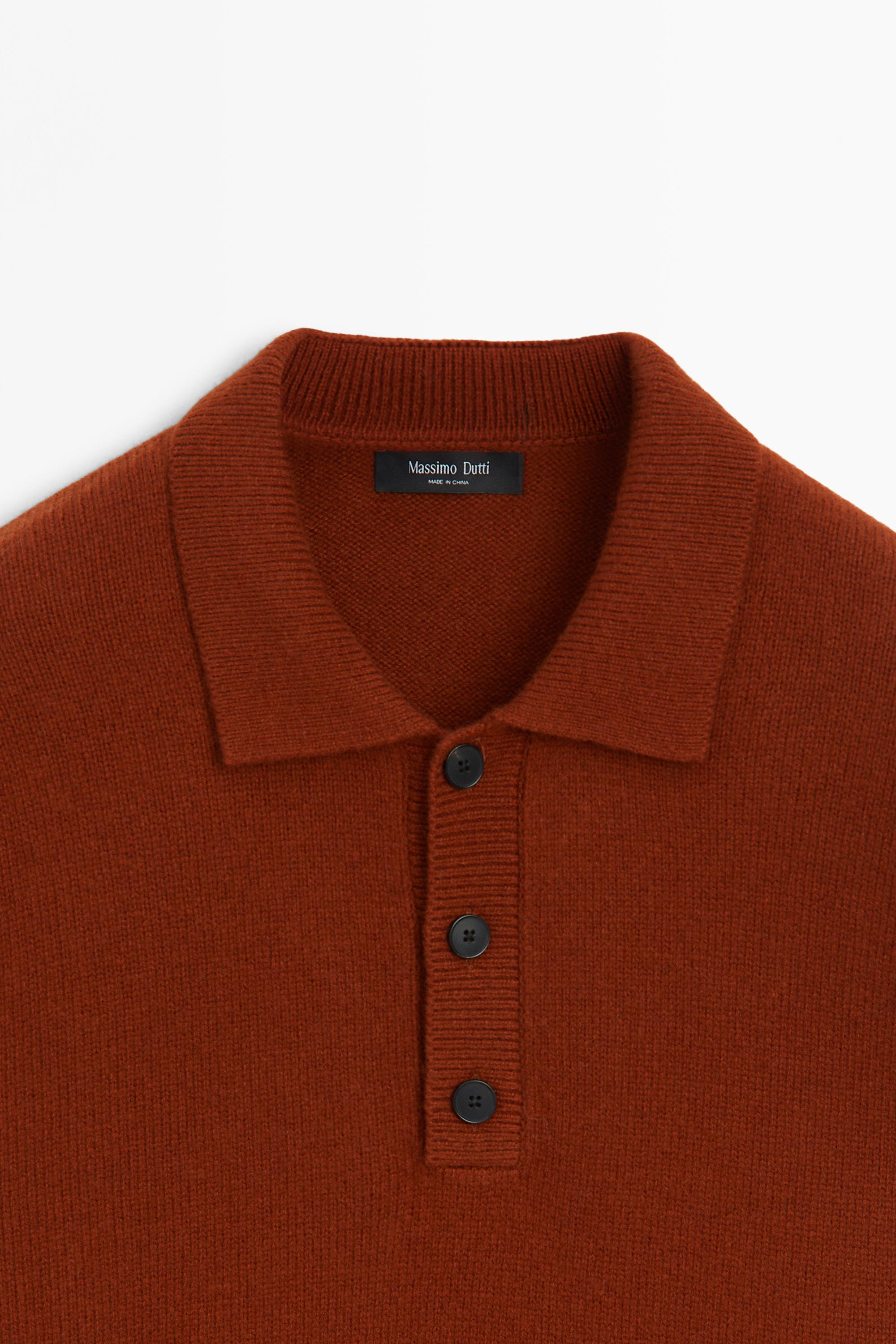 Wool blend knit polo sweater with buttons
