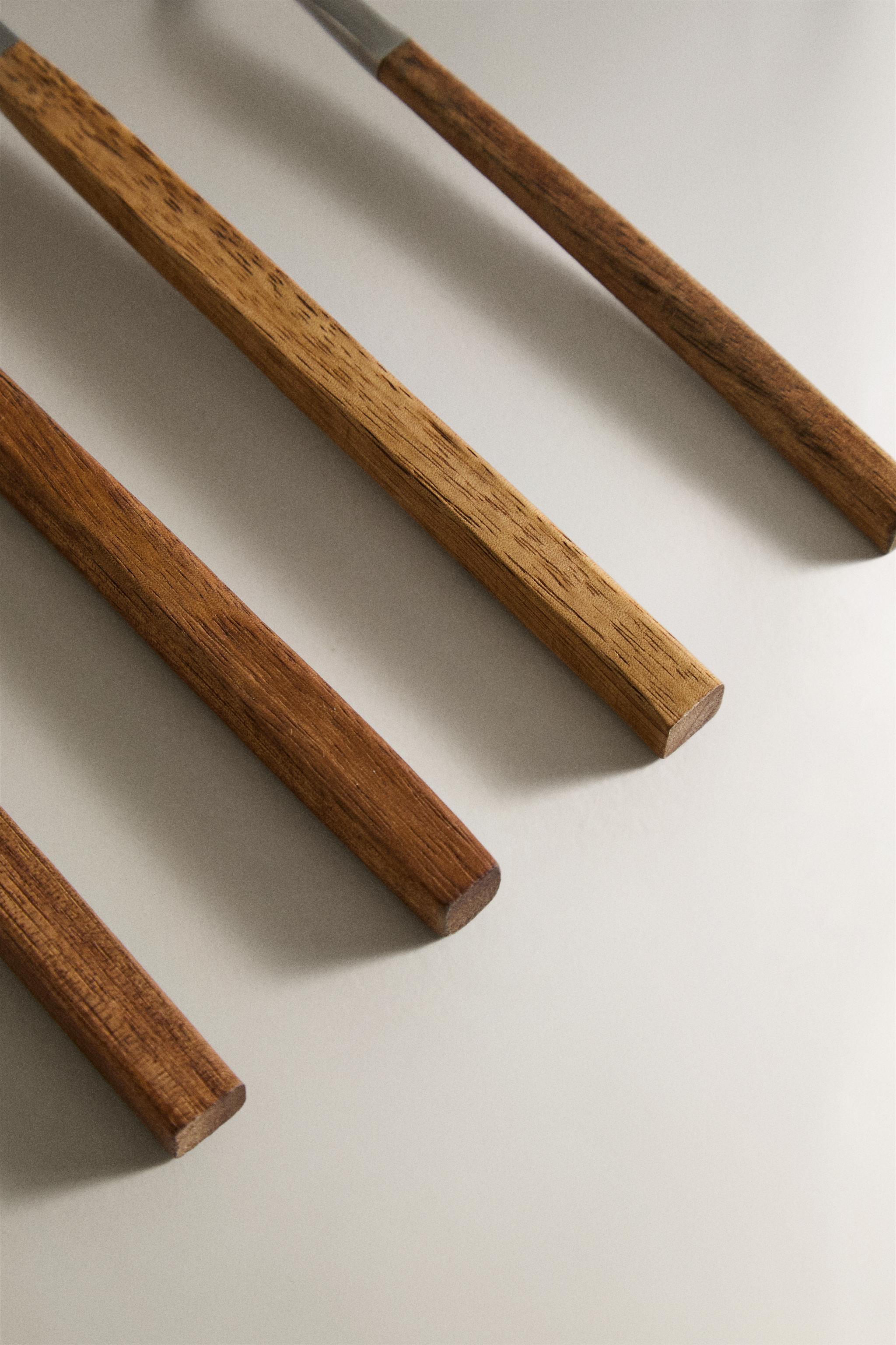 CUTLERY SET WITH WOODEN HANDLE (SET OF 4) - Brown | ZARA Turkey