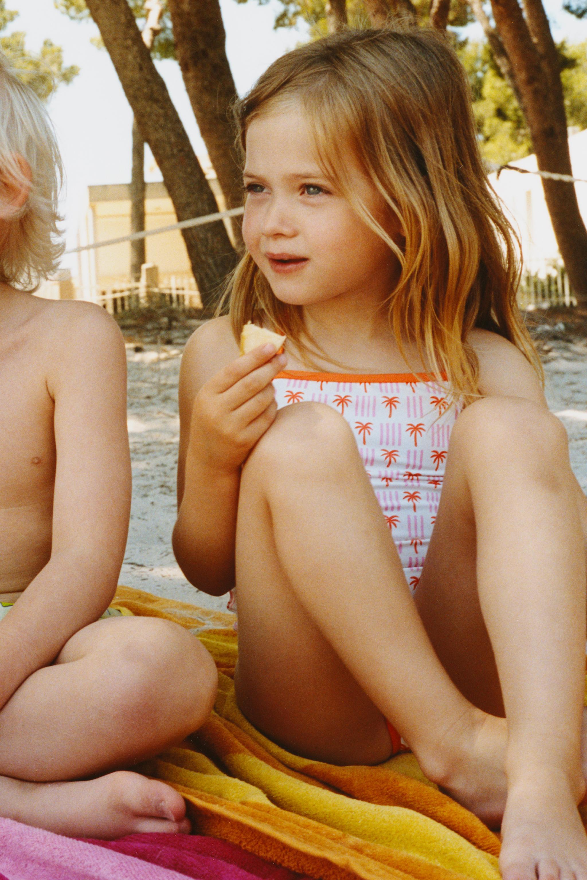 1-6 YEARS / PALM TREE PRINT SWIMSUIT — Orange
