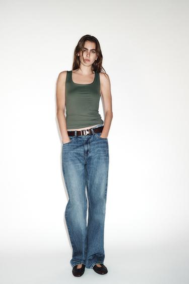 POLYAMIDOVÉ TRIČKO S ŠIROKÝMI RAMÍNKY - Světlá khaki od Zara