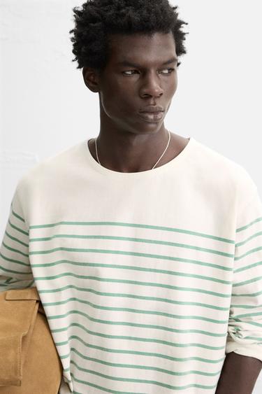 T-SHIRT EN JACQUARD À RAYURES - Blanc cassé de Zara - Image 4