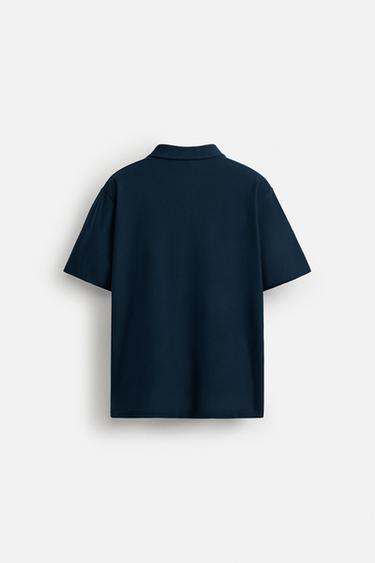 Zara TEXTURED POLO SHIRT - Navy blue