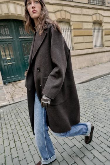 LONG MANTEAU À BOUTONNAGE CROISÉ AVEC LAINE - Marron de Zara - Image 2