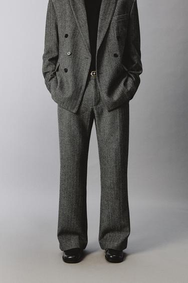 HERRINGBONE TEXTURED SUIT TROUSERS WITH WOOL - Grey by Zara