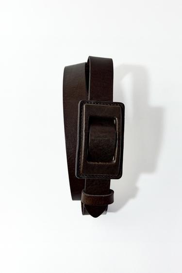 Zara LEATHER BELT WITH COVERED BUCKLE - Brown