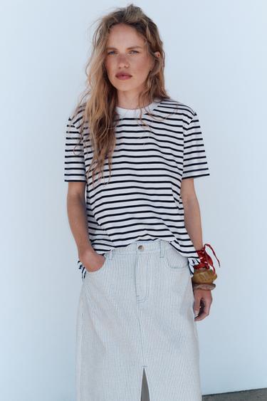 ENZYME WASHED COTTON T-SHIRT - Navy / White by Zara - Image 0