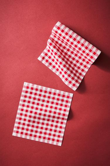 ROLL PACK OF GINGHAM CHECK COTTON NAPKINS (PACK OF 20) - Red / White by Zara