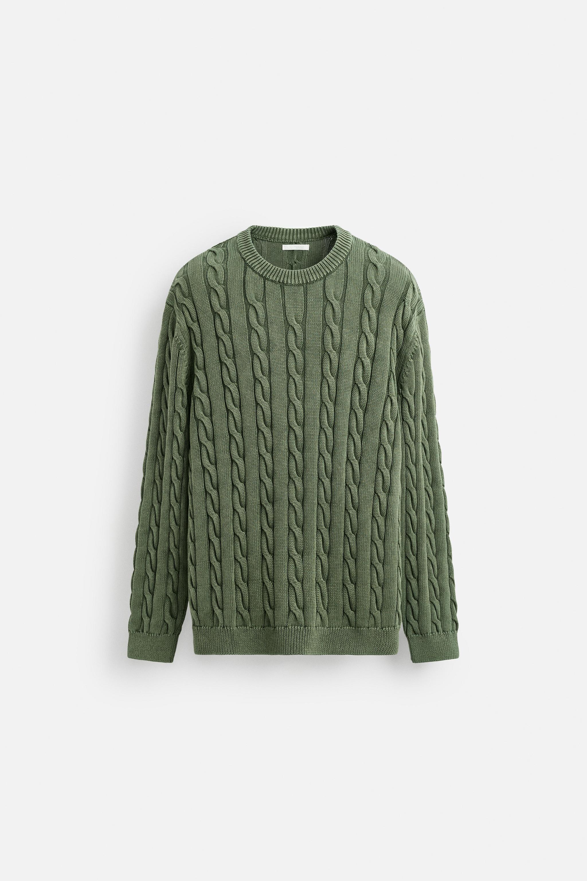 ウォッシュドケーブルニットセーター - グリーン | ZARA Japan