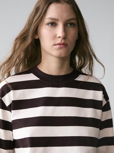 Zara Striped long sleeve cotton T-shirt - Brown