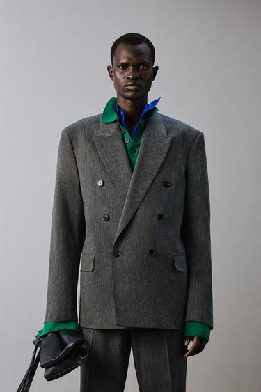DOUBLE-BREASTED PINSTRIPE SUIT BLAZER - Grey by Zara