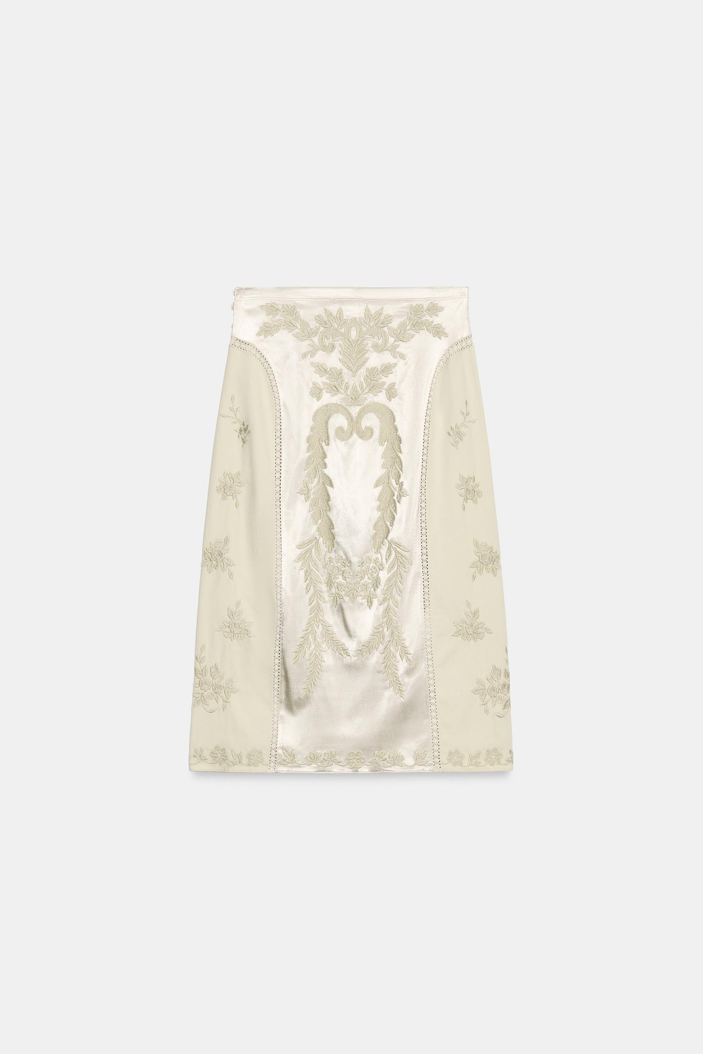 Женская юбка Zara ZW Collection Embroidered MIDI, цвет: Экрю — фото 8