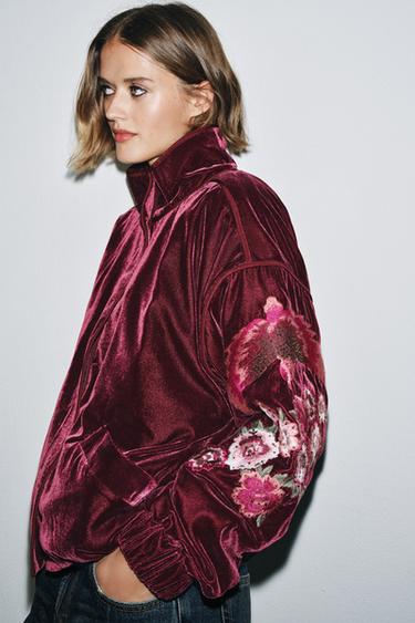 EMBROIDERED VELVET PUFFER JACKET - Plum by Zara