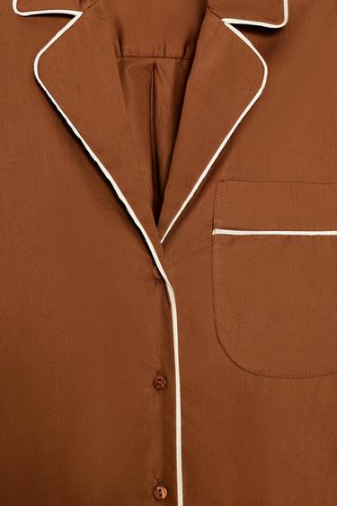 CHEMISE DE PYJAMA EN POPELINE AVEC CONTRASTE - Marron de Zara - Image 6