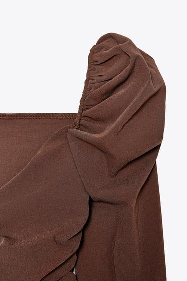 Zara STRETCH GATHERED MINI DRESS - Light brown