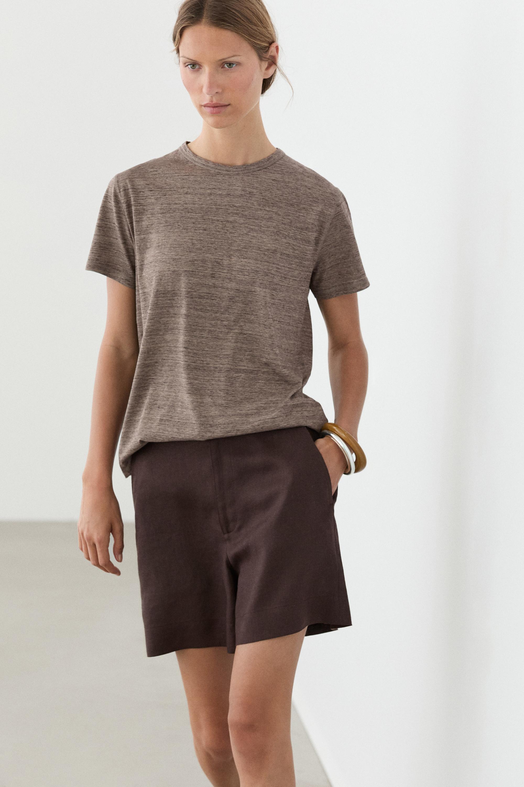 100% linen short Bermuda shorts — Dark brown