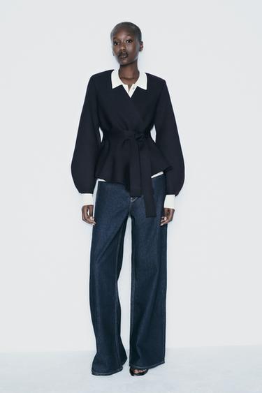 BELTED BLAZER WITH SHOULDER PADS - Navy blue by Zara - Image 0