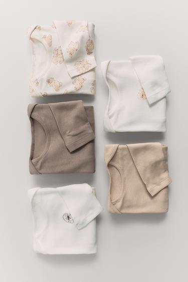 5ER-PACK BODYS MIT HUNDEMOTIV - grau-beige von Zara