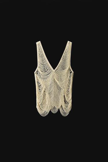 ZW COLLECTION BEADED TOP - Ecru by Zara